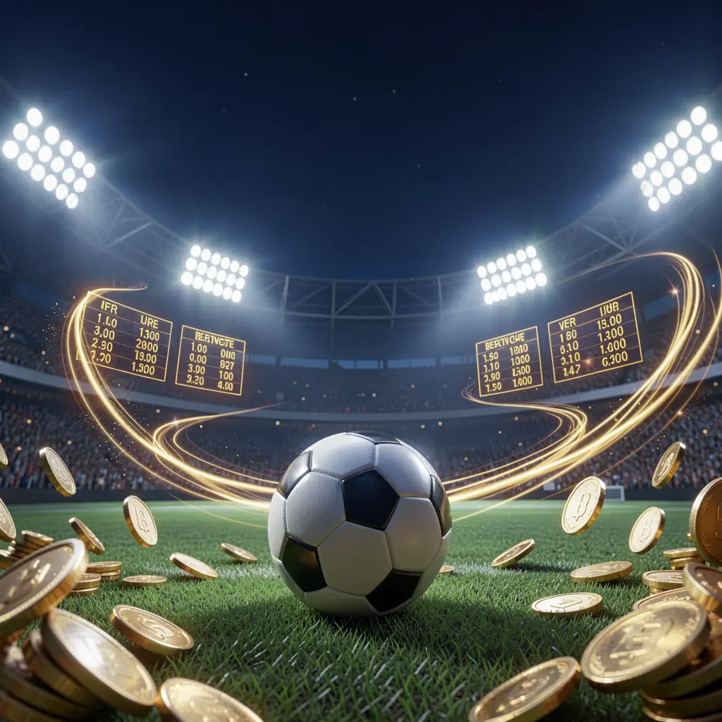 Banner principal da página de apostas esportivas 73 PB apresentando um estádio de futebol à noite com refletores brilhantes, uma bola de futebol sobre grama verde, painéis de odds brilhantes, moedas douradas e rastros de luz dinâmicos em uma atmosfera premium azul-escura e dourada